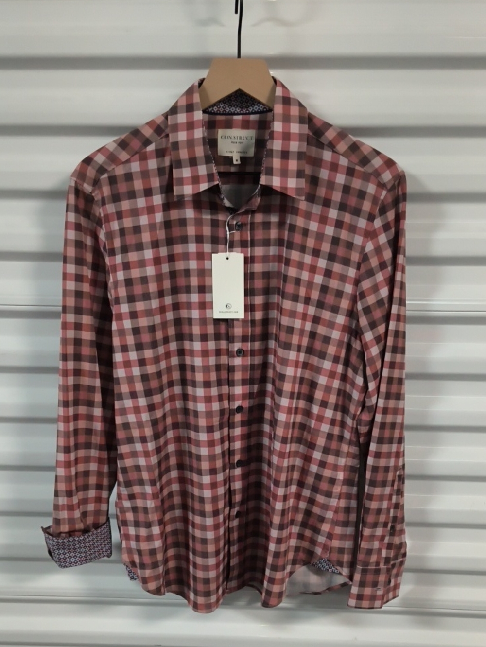 Con.Struct Shirt Men M Blue Red Geometric Slim Fit 4 Way Stretch Button Down NWT